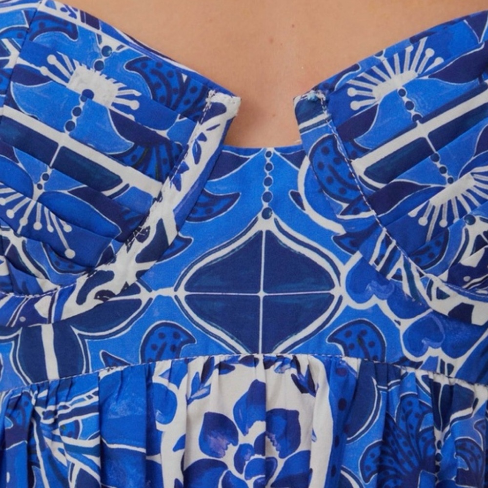 Farm Rio Blue Tile Dream Sleeveless Maxi Dress XS